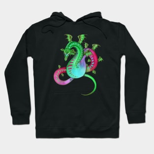 Fabulous Rainbow Dragon in Green, Teal, and Pink Hoodie